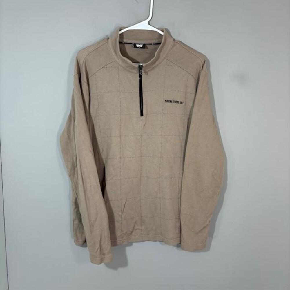 PXG Pullover Mens Medium Beige 1/4 Zip Long Sleeve Golf Logo Top Parsons Xtreme